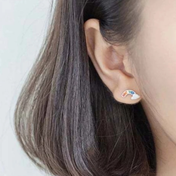 Silver Rainbow Stud Earrings - Picture 2 of 4